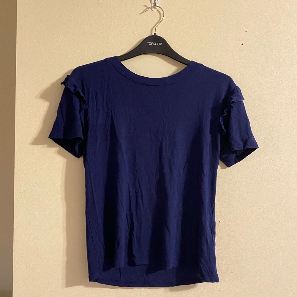 Topshop Ruffle Sleeve Navy Tee